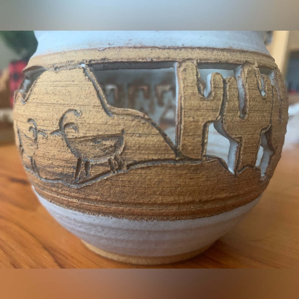 Southwestern Ceramic Pottery/cacti & deer motif . Signed by artist